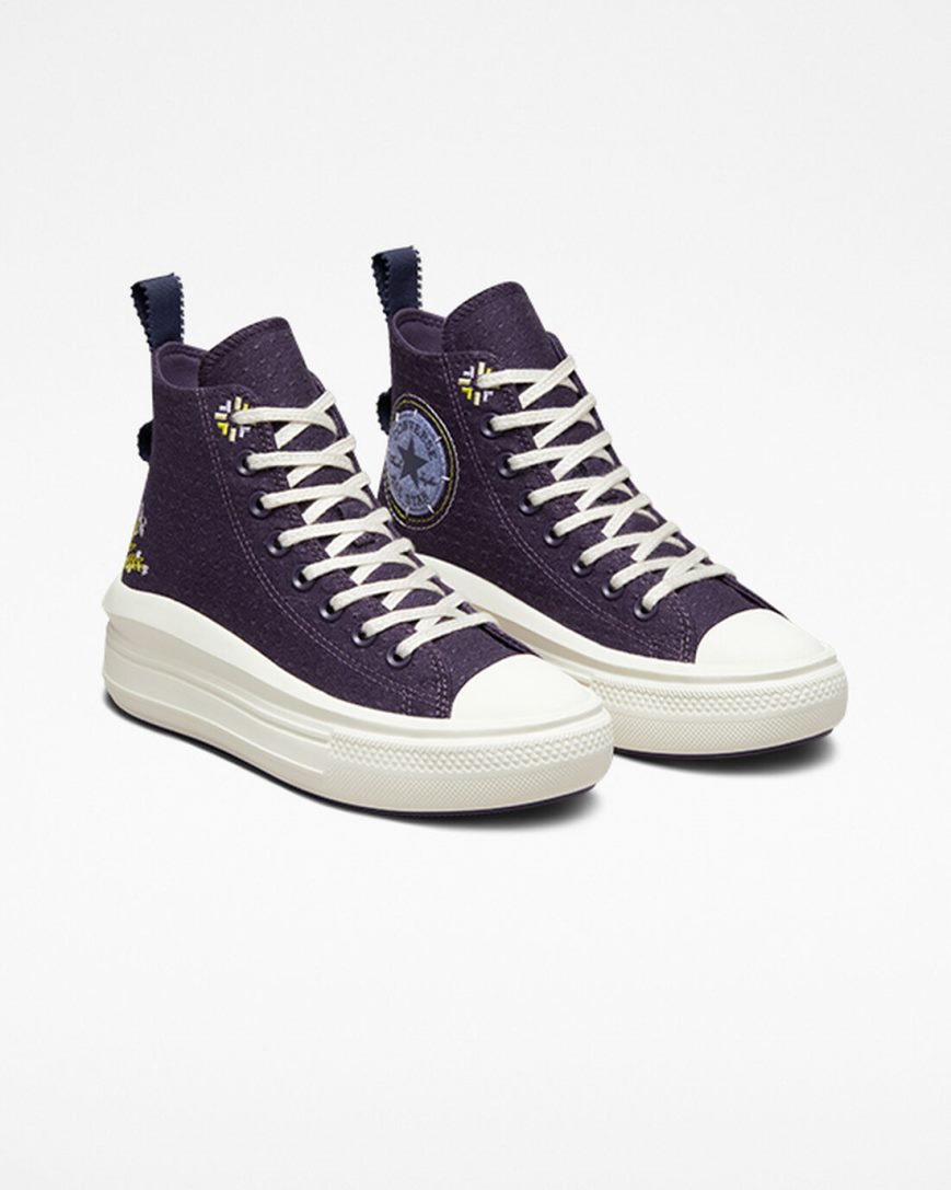 Zapatos Plataforma Converse Chuck Taylor All Star Move Autumn Embroidery Altas Mujer Moradas | PE 08472P